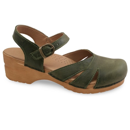 MARGRETHE Women's Leather Sandal In Khaki, Size 7.5-8, PR